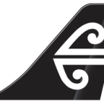 Airplane tail showing Air New Zealand logo.