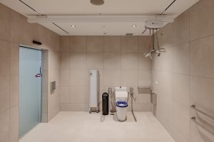 changing places bathroom interior. Toilet and hoist facility.